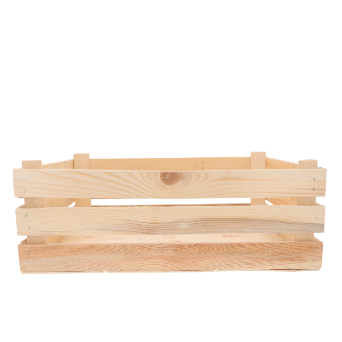 Prostokątna skrzynka drewniana w naturalnym kolorze o wymiarach 40x32x14 cm. Idealna jako baza florystyczna lub pojemnik.