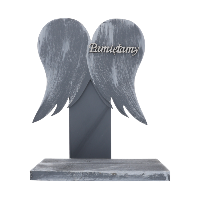 Statuetka nagrobna skrzydła szara z napisem Pamiętamy o wysokości 39 cm Trend Deco.