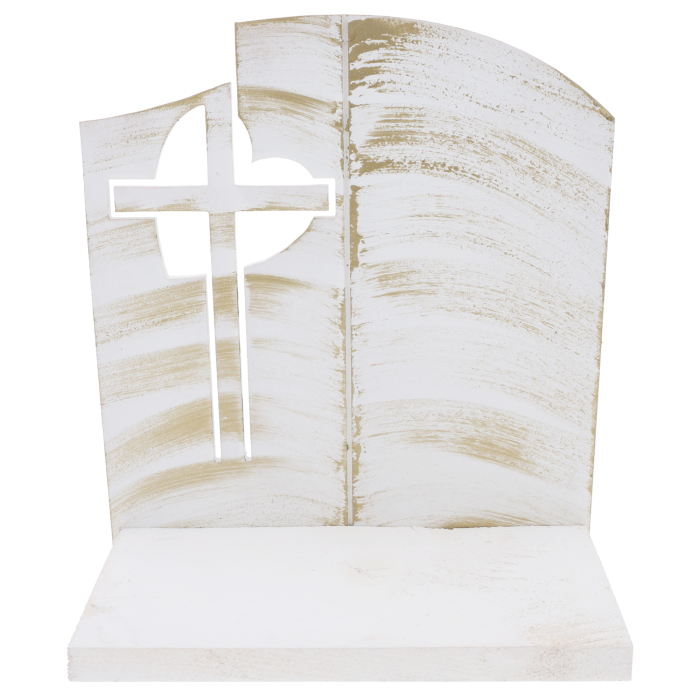 Statuetka nagrobna biało-złota z krzyżem o wysokości 34 cm w ofercie Trend Deco.