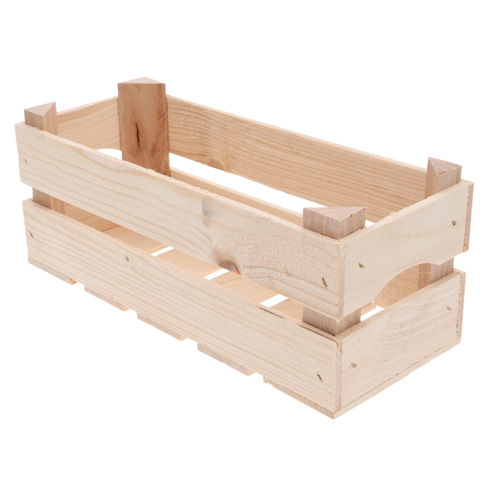 Pusta prostokątna drewniana skrzynka o wymiarach 13x32x13 cm. Naturalny odcień drewna, idealna baza na skrzynki prezentowe i dekoracje do domu.