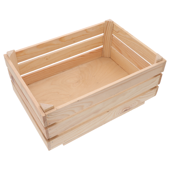 Naturalna drewniana skrzynka 40x28 cm o prostokątnym kształcie i ażurowej konstrukcji, idealna do dekoracji domu.