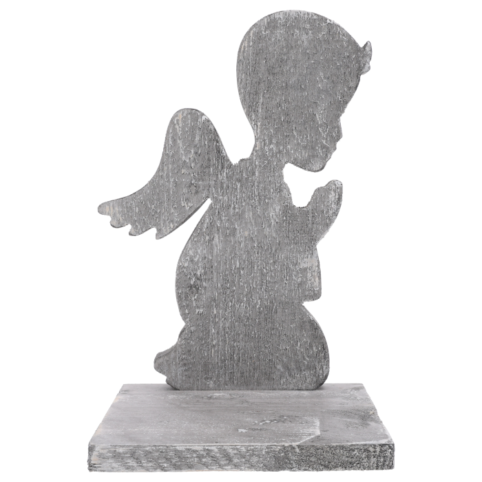Szary przecierany anioł – drewniana statuetka nagrobna 40 cm Trend Deco.
