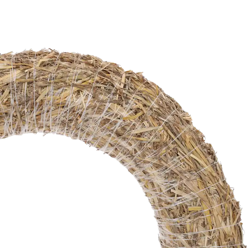 Zbliżenie na strukturę słomianego podkładu z widocznym owinięciem dratwą, prezentujące naturalny materiał.