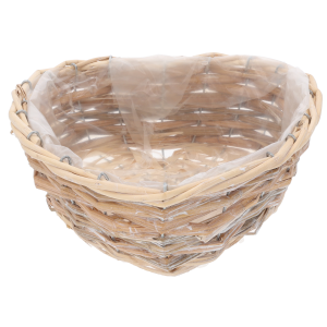 Osłonka wiklinowa serce 25x25 cm, naturalna plecionka z wewnętrzną folią ochronną, gotowa do wypełnienia kwiatami.