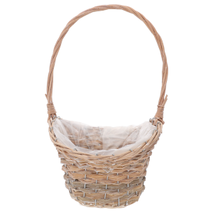 Pusty kosz wiklinowy M z rączką o wysokości 44 cm. Naturalny odcień wikliny, wnętrze wyłożone folią ochronną, idealny do roślin.