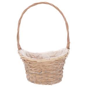 Duży kosz wiklinowy L o wysokości 50 cm z wygodną rączką i folią ochronną. Naturalny wygląd idealny do tworzenia rozbudowanych kompozycji florystycznych i dekoracji wnętrz.