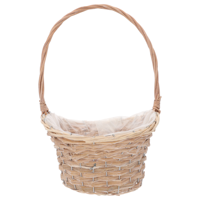 Duży kosz wiklinowy L o wysokości 50 cm z wygodną rączką i folią ochronną. Naturalny wygląd idealny do tworzenia rozbudowanych kompozycji florystycznych i dekoracji wnętrz.