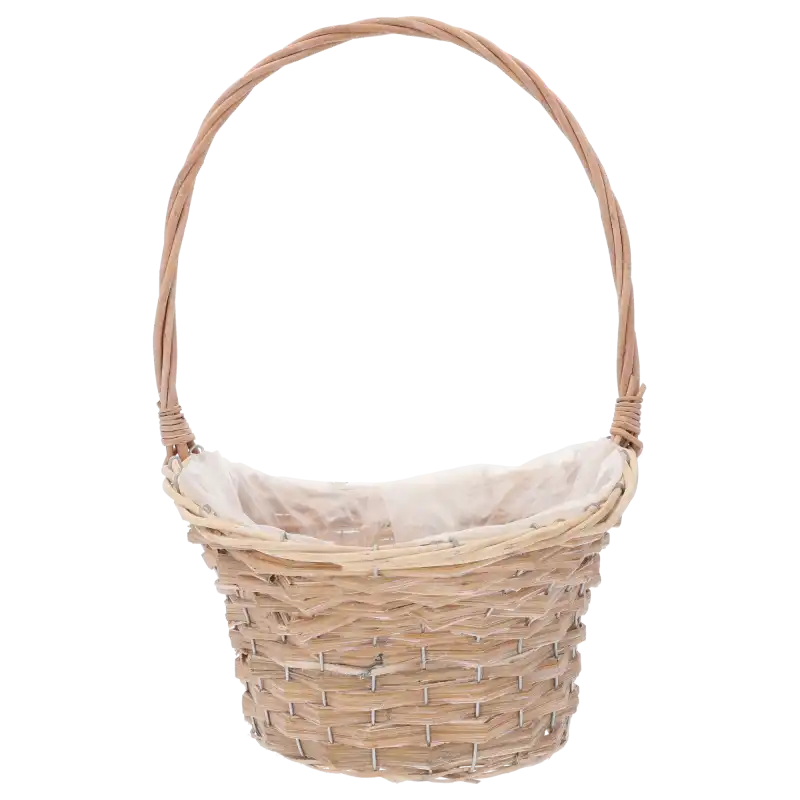 Duży kosz wiklinowy L o wysokości 50 cm z wygodną rączką i folią ochronną. Naturalny wygląd idealny do tworzenia rozbudowanych kompozycji florystycznych i dekoracji wnętrz.