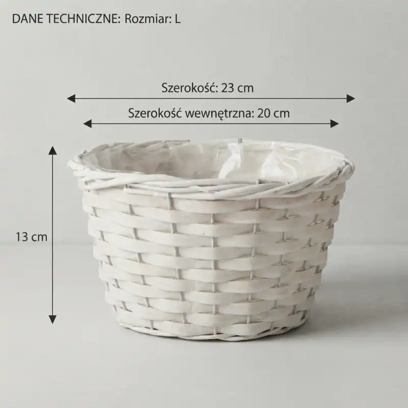 Zdjęcie techniczne przedstawiające białą osłonkę z zaznaczonymi wymiarami: 23 cm szerokości zewnętrznej i 20 cm szerokości wewnętrznej.