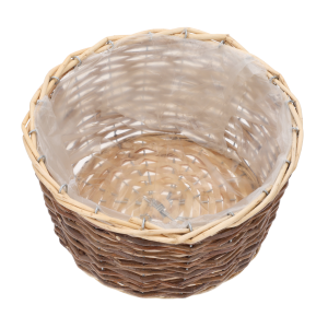 Zbliżenie na wnętrze osłonki wiklinowej 26 cm. Widoczna struktura ręcznego wyplatania oraz ochronna folia.