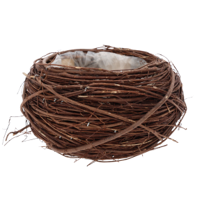 Okrągła osłonka z patyków 18 cm – naturalna, brązowa dekoracja z kory z folią ochronną wewnątrz, idealna jako baza do kwiatów.