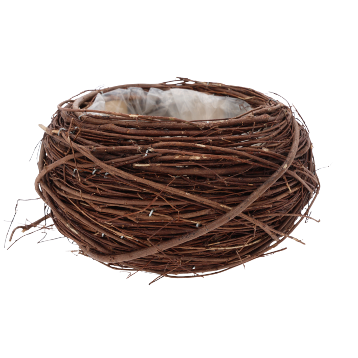 Okrągła osłonka z patyków 18 cm – naturalna, brązowa dekoracja z kory z folią ochronną wewnątrz, idealna jako baza do kwiatów.