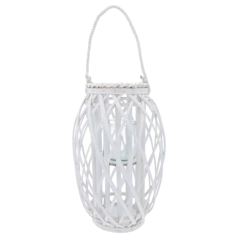 Cała sylwetka lampionu wiklinowego 40 cm z widocznym sznurkowym uchwytem na jasnym tle, gotowa do aranżacji.