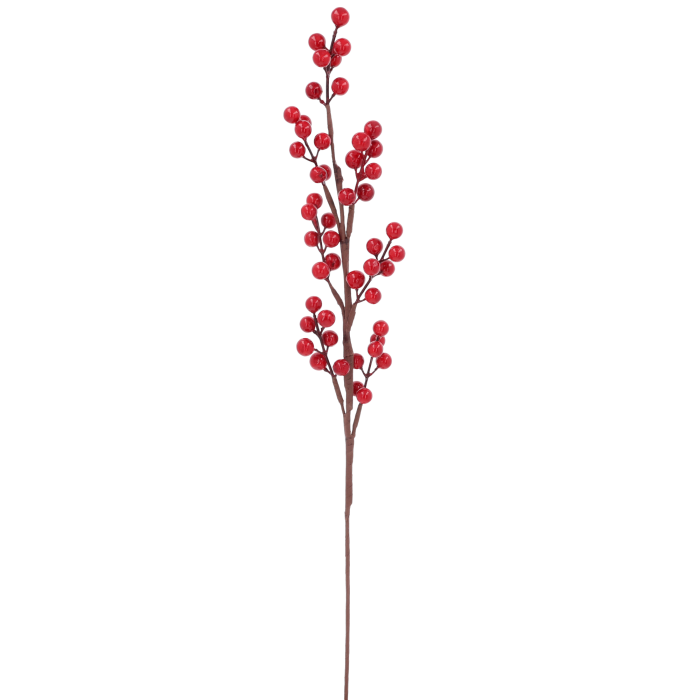 Gałązka świąteczna z czerwoną jarzębiną o wysokości 60 cm na elastycznej łodydze. Idealna do zimowych kompozycji florystycznych.