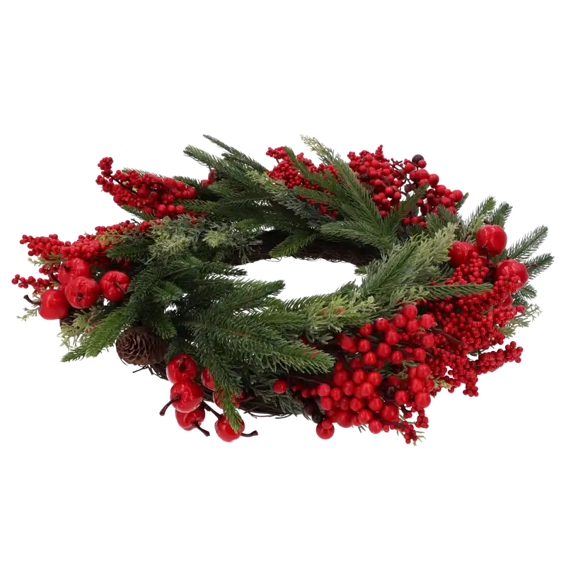 Zdobiony świąteczny wianek dekoracyjny 50 cm Trend Deco pod kątem na białym tle