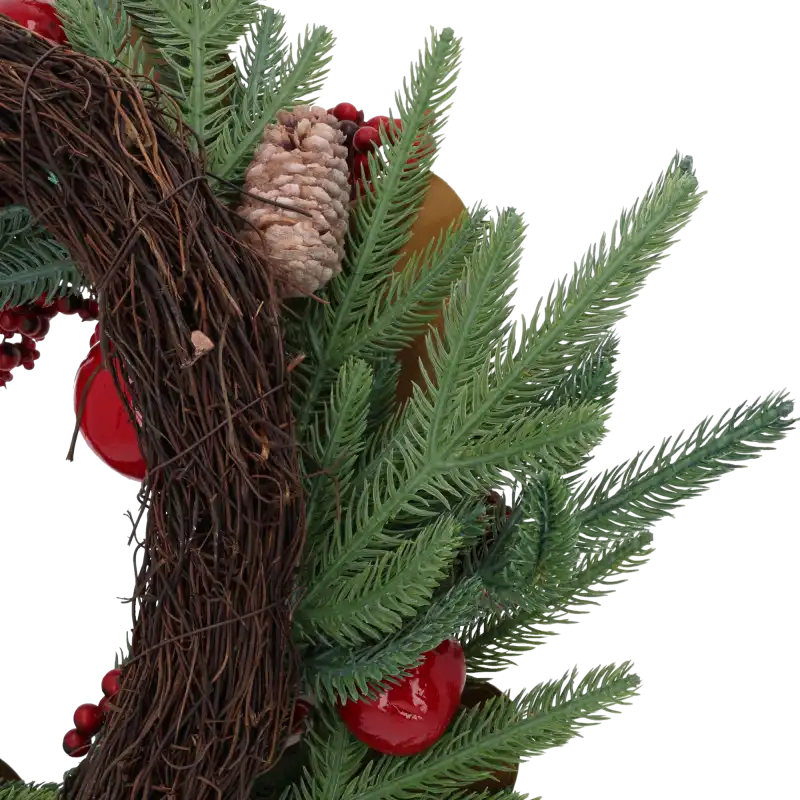Zbliżenie na naturalną bazę z gałązek wianka świątecznego Trend Deco.