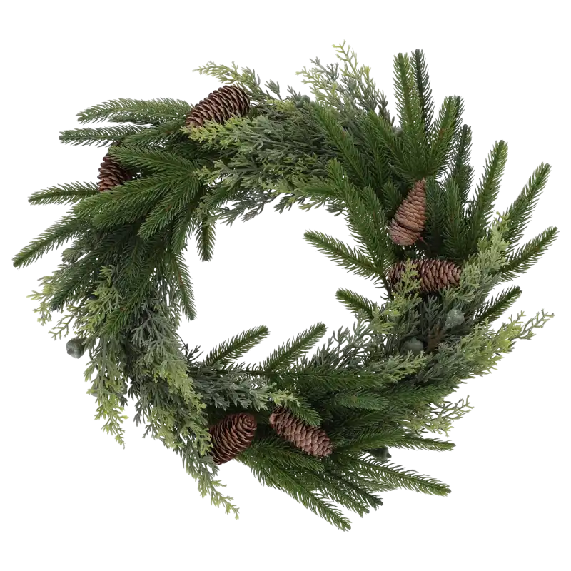 Świąteczny wianek dekoracyjny 40 cm Trend Deco z gałązkami i szyszkami.
