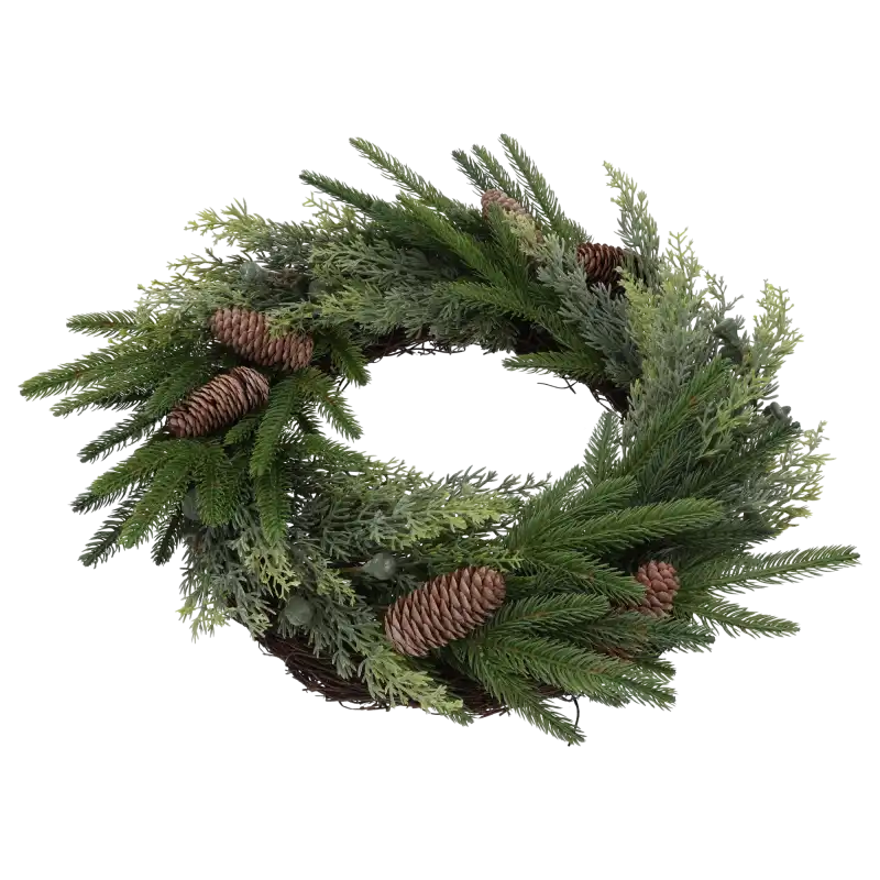 Świąteczny wianek dekoracyjny 40 cm Trend Deco w ujęciu pod delikatnym kątem.