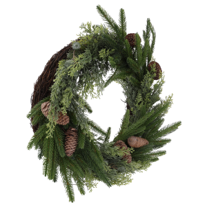 Świąteczny wianek dekoracyjny 40 cm Trend Deco pokazany od spodu z naturalną bazą.