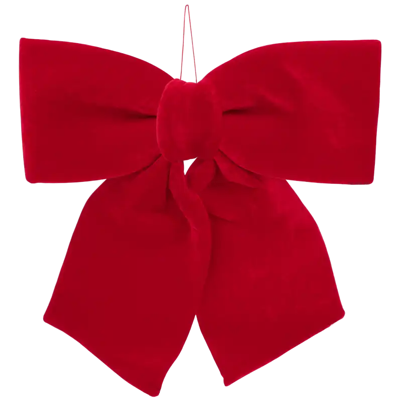 Dekoracyjna czerwona kokarda z weluru 80cm Trend Deco w ujęciu wprost od przodu