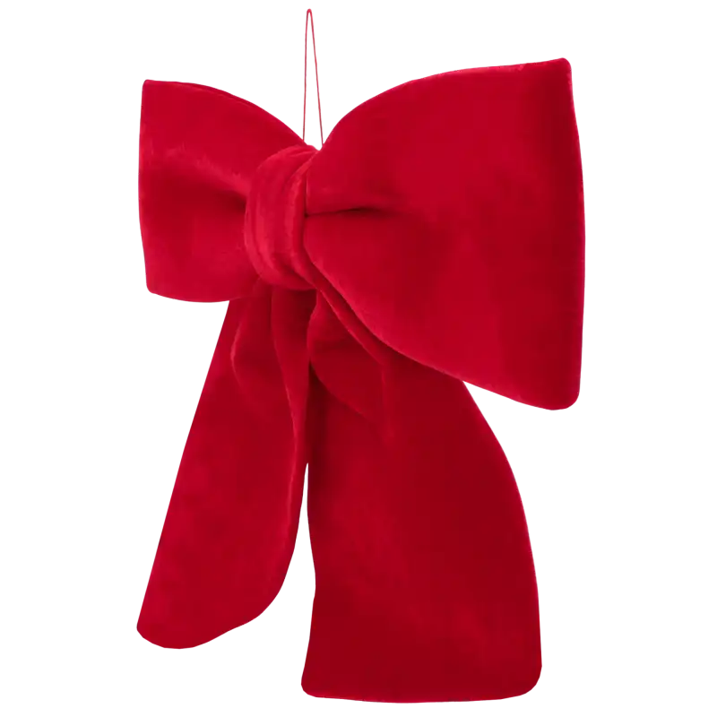 Dekoracyjna czerwona kokarda z weluru 80cm Trend Deco na białym tle