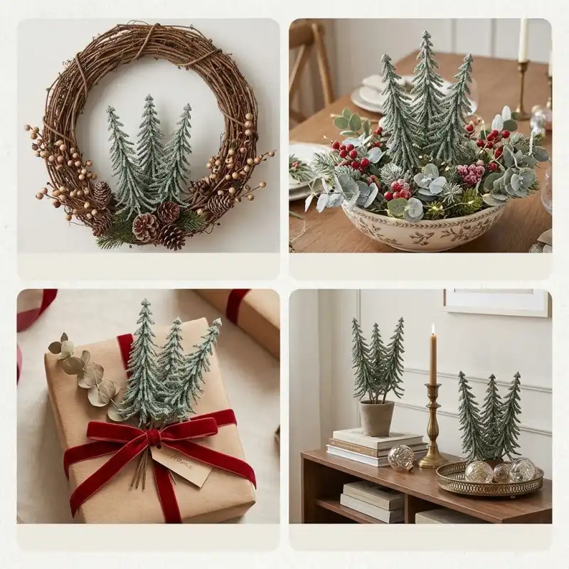 Kompozycja z choinek na piku 30 cm komplet 18 szt. Trend Deco na stole wigilijnym.