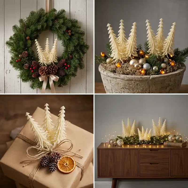 Dekoracja ze sztucznych choinek na piku 30 cm komplet 18 szt. Trend Deco w wianku.