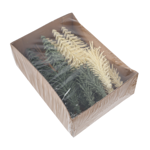 Aranżacja wnętrza z choinkami na piku 30 cm komplet 18 szt. Trend Deco na komodzie.