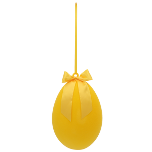 Żółte welurowe jajo wielkanocne wiszące na wstążce od Trend Deco.