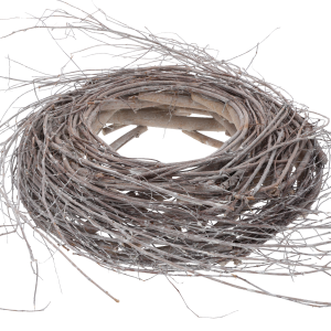 Widok z boku na grubą plecionkę szarego wianka z gałęzi Trend Deco.