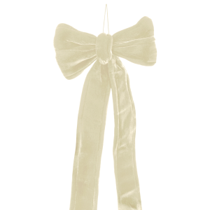 Kremowa welurowa kokarda ozdobna 150 cm na neutralnym tle