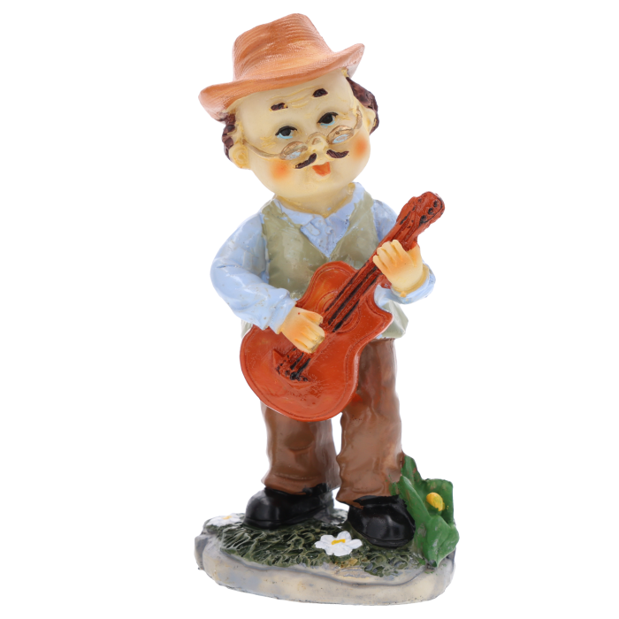 Figurka przedstawiająca dziadka z gitarą o wysokości 12 cm z tworzywa