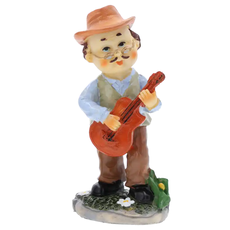 Figurka przedstawiająca dziadka z gitarą o wysokości 12 cm z tworzywa