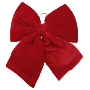 Czerwona welurowa kokarda 40 cm na białym tle jako elegancka ozdoba bożonarodzeniowa.