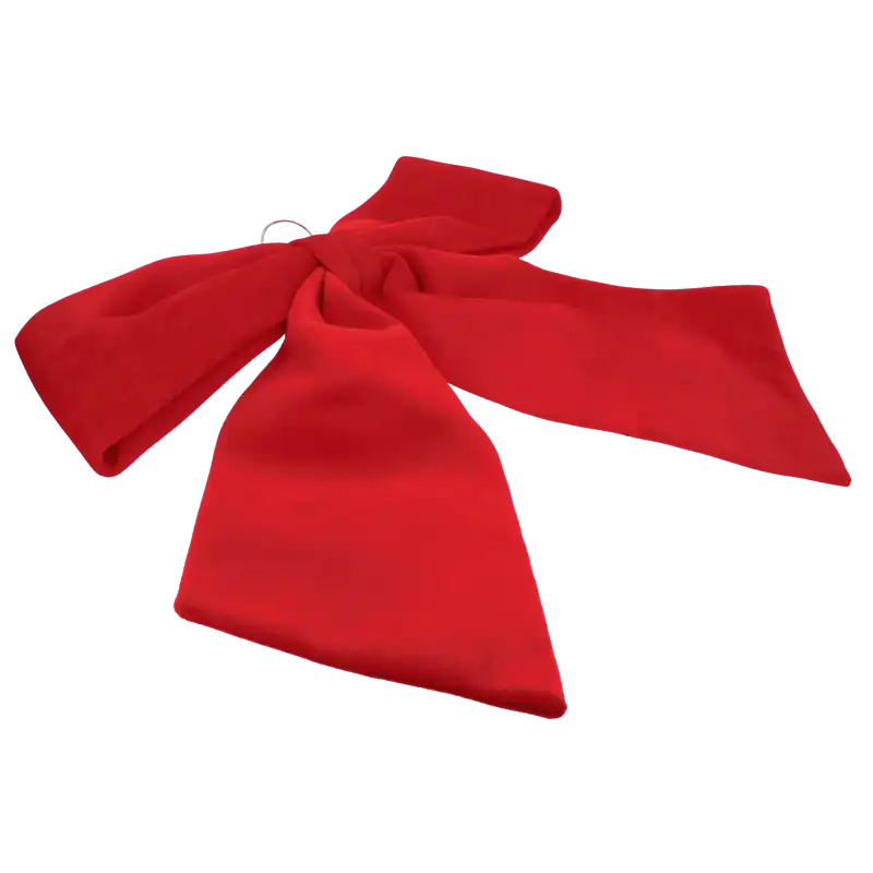 Czerwona welurowa kokarda dekoracyjna 65 cm na neutralnym tle.