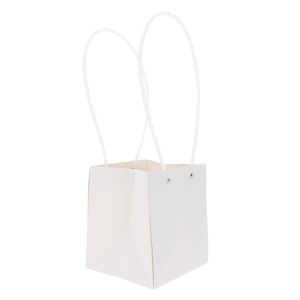 Biała papierowa torebka na kwiaty 36 cm z wygodnymi uchwytami