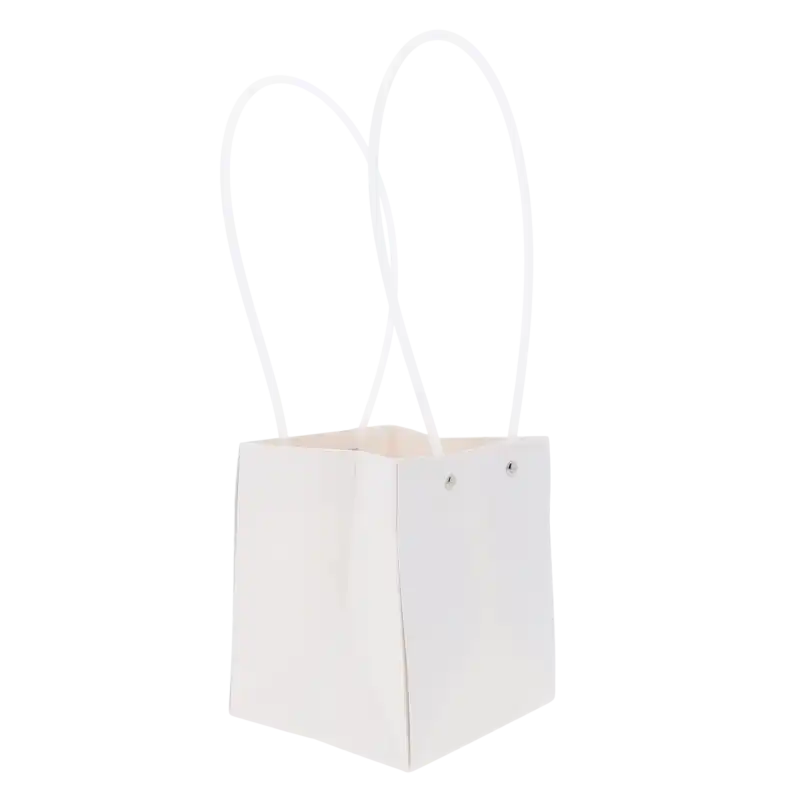 Biała papierowa torebka na kwiaty 36 cm z wygodnymi uchwytami