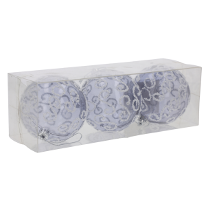 Szare przezroczyste bombki 8 cm 3 szt. w plastikowym pudełku