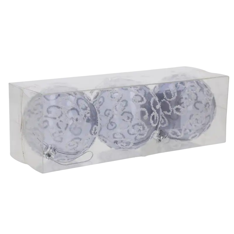 Szare przezroczyste bombki 8 cm 3 szt. w plastikowym pudełku