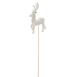 Biały renifer na piku 35 cm, świąteczna figurka dekoracyjna.