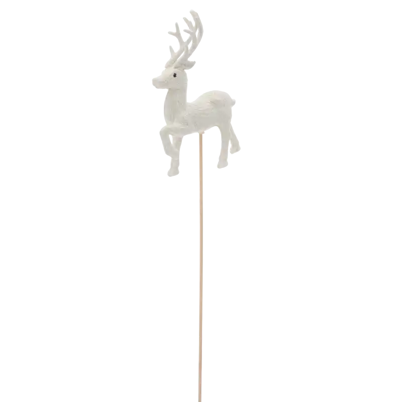 Biały renifer na piku 35 cm, świąteczna figurka dekoracyjna.