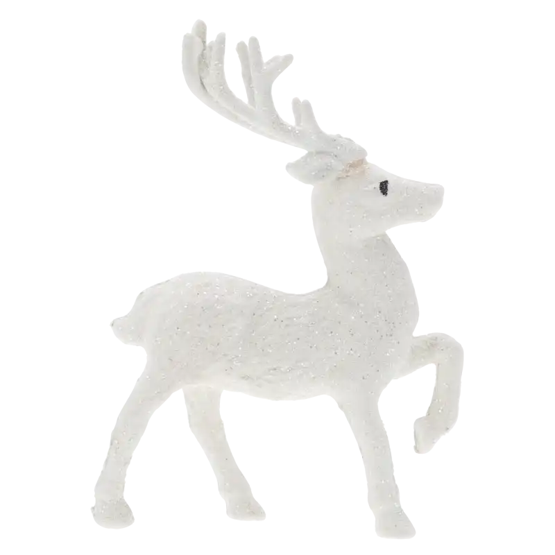 Biały brokatowy renifer 13 cm z tworzywa
