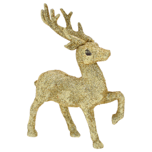 Złoty brokatowy renifer 13 cm, figurka z tworzywa do stroików świątecznych