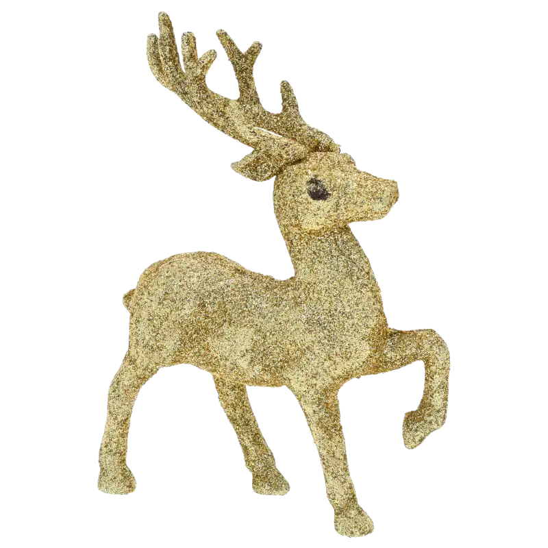 Złoty brokatowy renifer 13 cm, figurka z tworzywa do stroików świątecznych