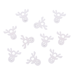 Zestaw 10 białych drewnianych reniferów o wymiarach 4x4 cm na białym tle.