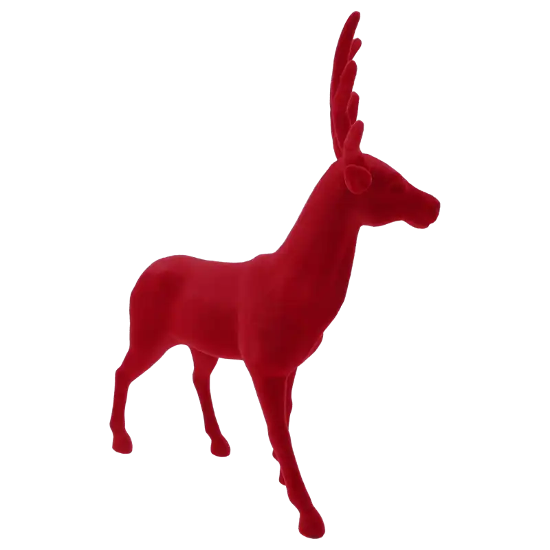 Czerwony flokowany renifer o wysokości 52 cm na białym tle, miękka figurka dekoracyjna.