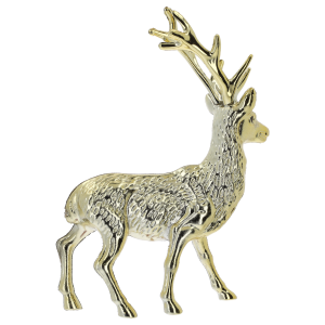 Błyszcząca złota świąteczna figurka renifera o wysokości 17 cm na białym tle