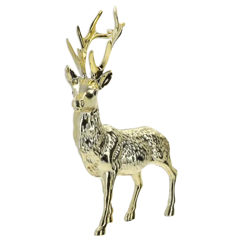 Złota świąteczna figurka renifera o wysokości 17 cm z błyszczącym wykończeniem
