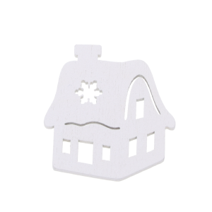 Białe drewniane domki o wymiarach 3x4 cm, 10 sztuk.