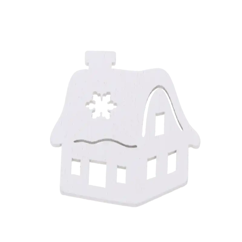 Białe drewniane domki o wymiarach 3x4 cm, 10 sztuk.